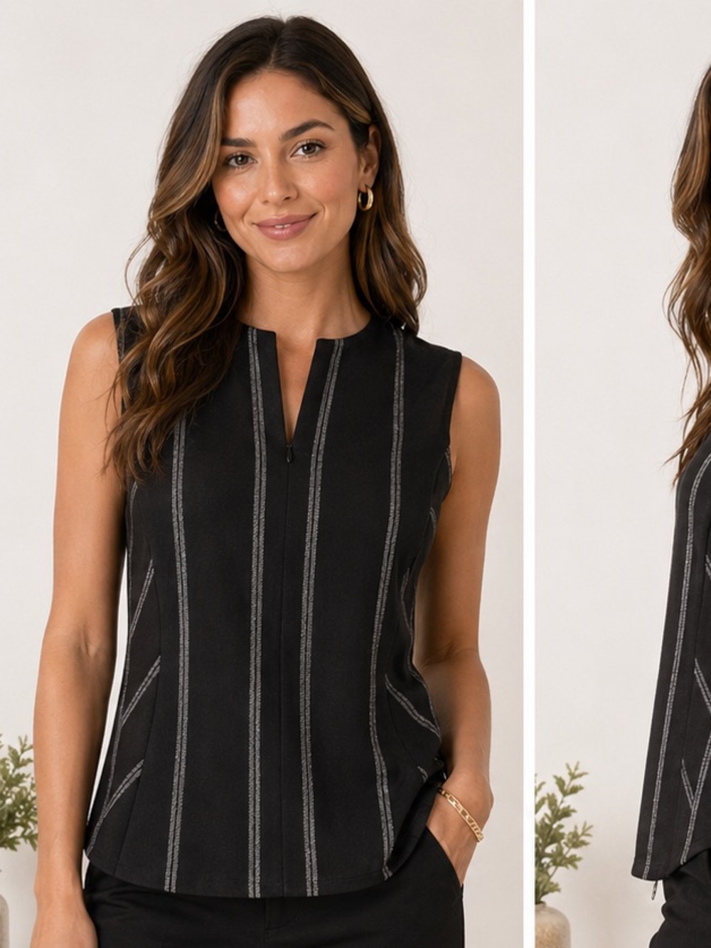 NWOT 10 Crosby Derek Lam Black White Pinstripe Sleeveless Back Zip Top 0